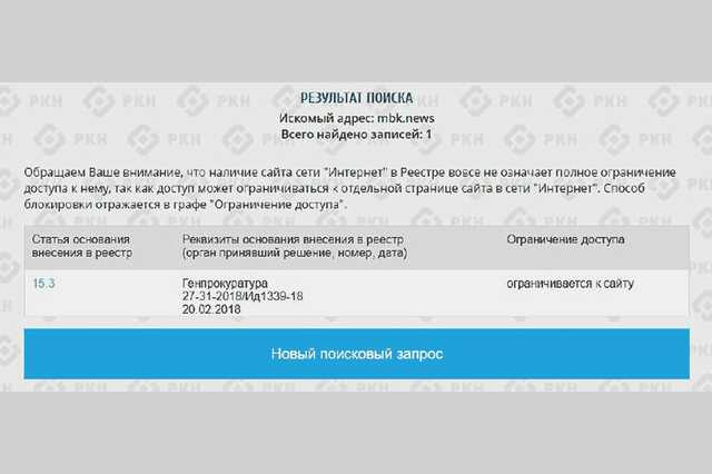 Роскомнадзор заблокировал сайт «МБХ медиа»