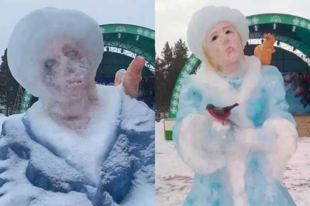 Ночной кошмар: В России обнаружили скульптуру Снегурочки-зомби