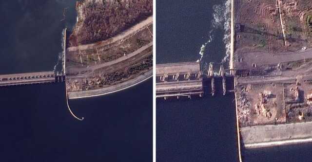 Появилось видео подрыва автомобильного моста на Каховской ГЭС