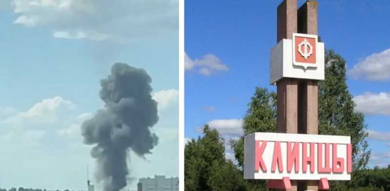 Кадры последствий падения вертолёта Ми-8 в Клинцах Брянской области