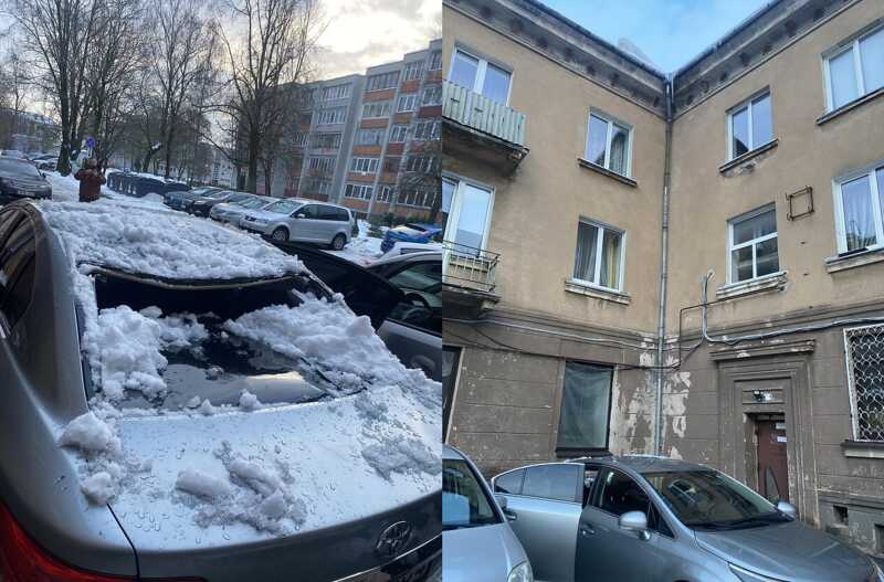 Коммунальщики закидали снегом с крыш стоящие у дома автомобили