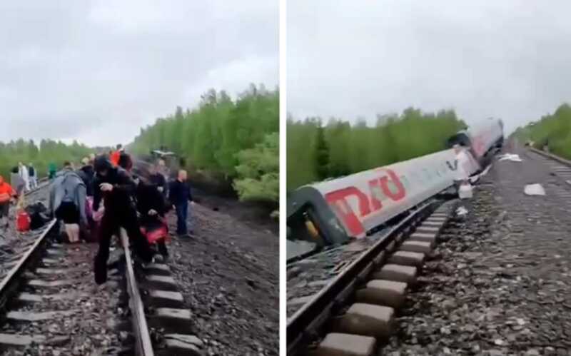 Появилось видео с места схода пассажирского поезда